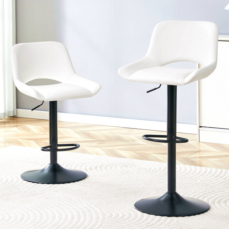 Modern Swivel Adjustable Bar Stools Set - 2 Pack, White PU Material, With Footrest, Holds Up To 250 Lbs, White