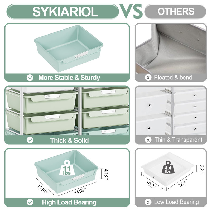 Metal Rolling Cart with Wheels,Rolling Storage Cart with 10 Large Drawers, Utility Cart with Wooden TableTop, Green