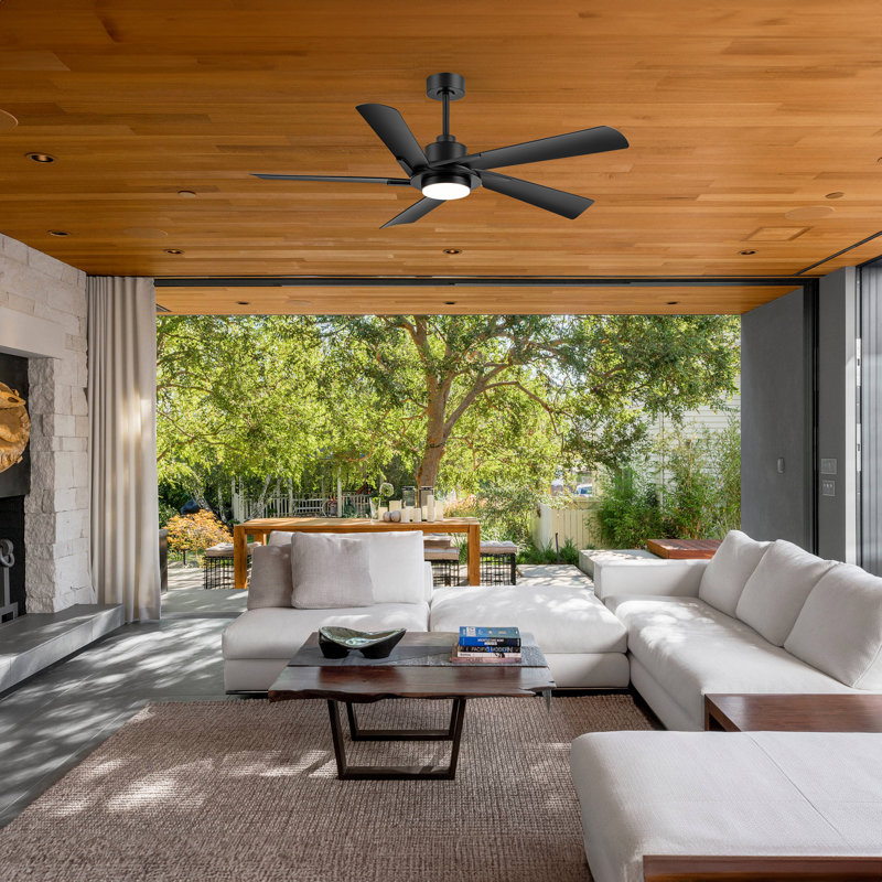 60 Inch Ceiling Fan With Light And Remote, Large Ceiling Fan With Quiet Reversible Dc Motor, 6-Speeds, 5 Blades, Indoor/Outdoor Modern Ceiling Fans For Patios, Living Room, Garage