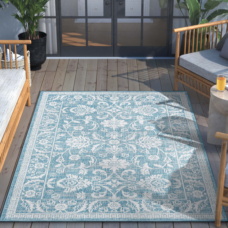 Tapis persan oriental bleu intérieur / extérieur Grieves, Rectangle 7 pi 10 po x 10 pi 6 po