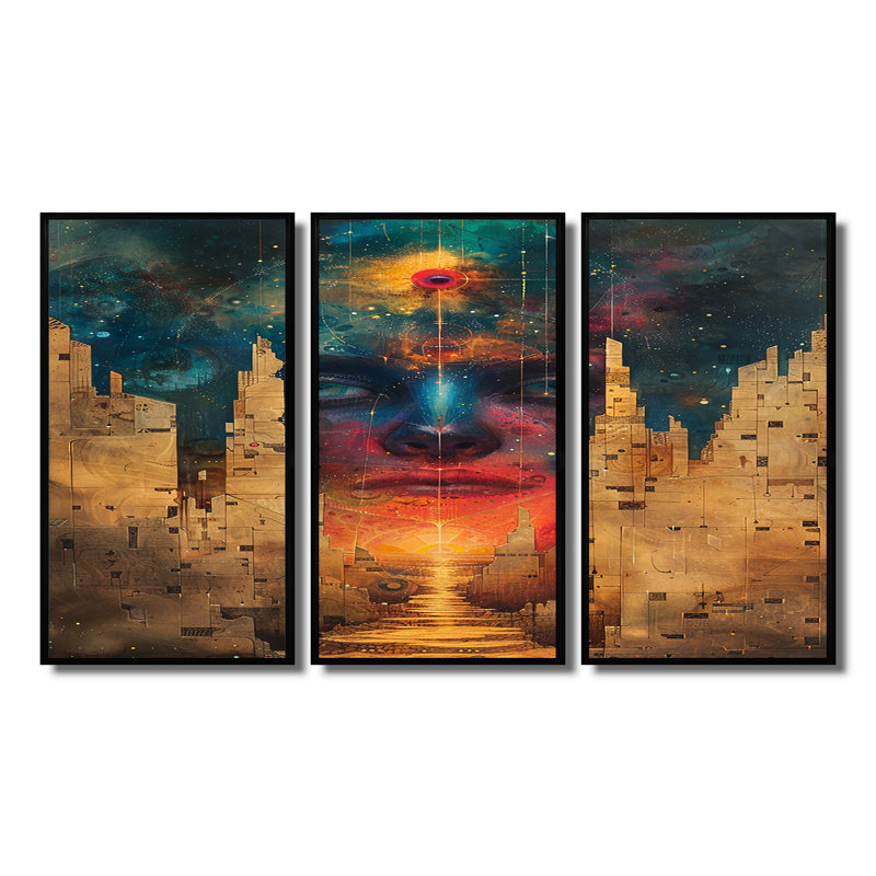 Dailany - Ensemble d'art mural collage abstrait, Cadre flottant noir, H 32 po x l 48 po x P 1 po