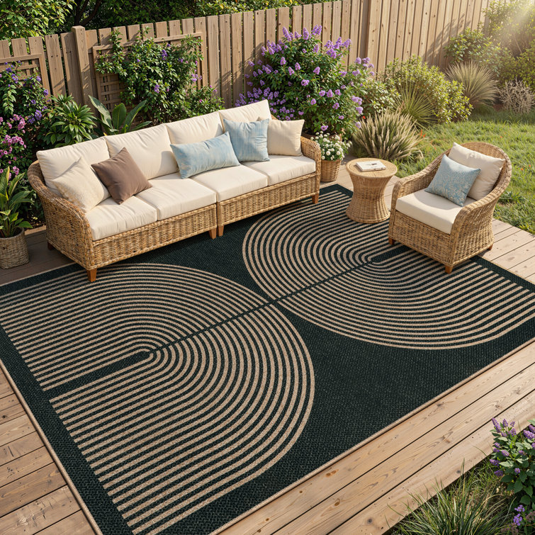Narze Modern Easy Jute Machine Washable Outdoor Rug with Non-Slip Backing for Ptio Backyard, Deck, Beside Swimming Pool