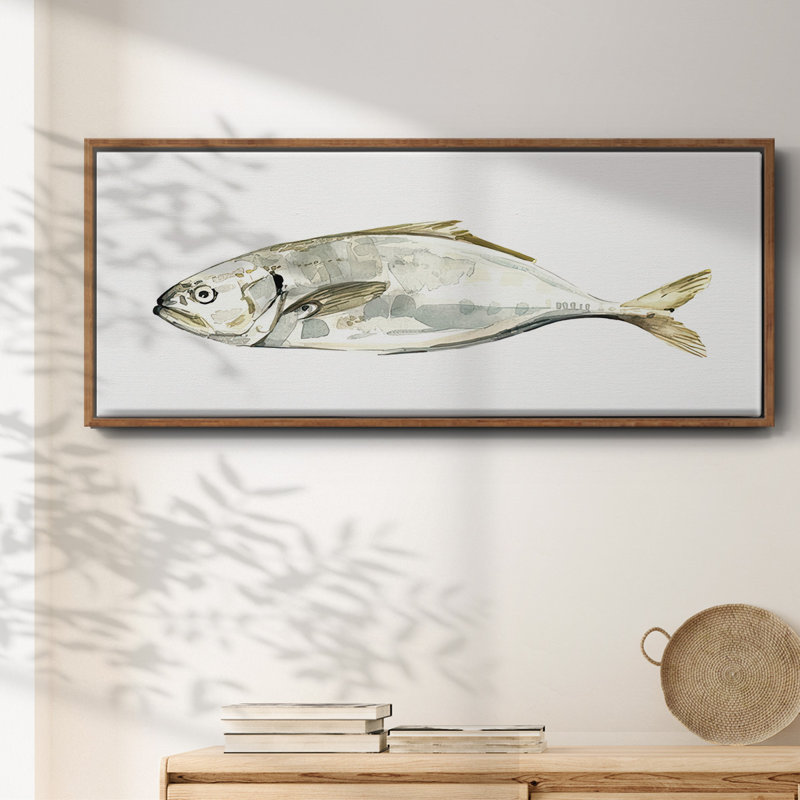 Silver Fish IV- Framed Canvas, 12" H x 30" W