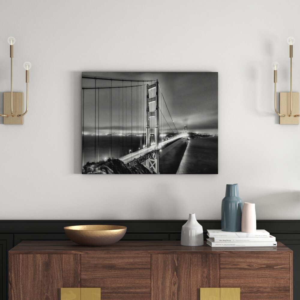 Leinwandbild Golden Gate Bridge bei Nacht in San Francisco in Monochrom