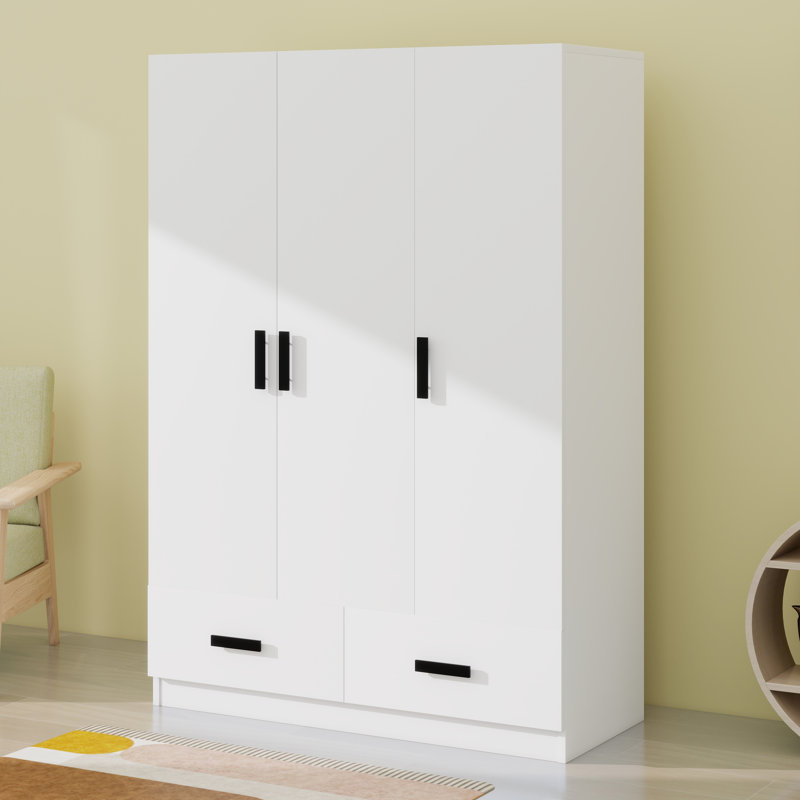 Garde-robe 3 portes avec tiroirs, tablettes et tringle