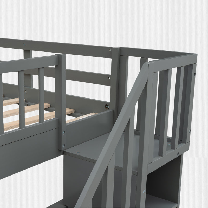 Full-Over-Full Bunk Bed With Twin Size Trundle, Gray