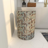 Handmade Mother Of Pearl Shell Geometric Mosaic Accent Table, Contemporary Side End Table