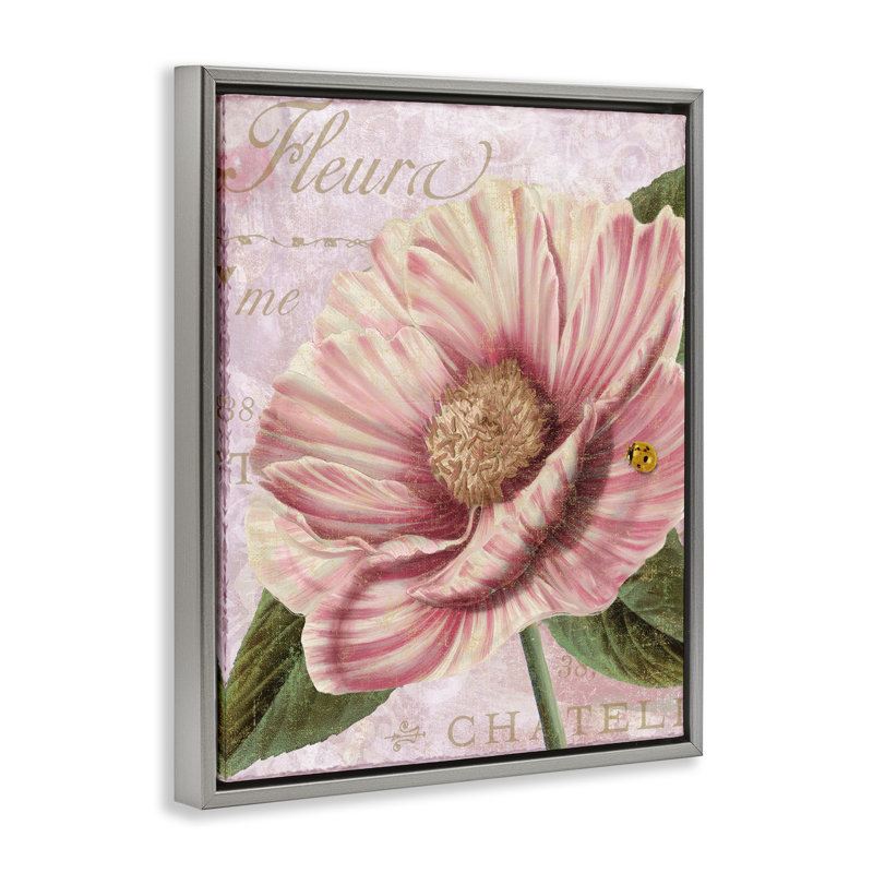 Cadre flottant French Flower & Ladybug, design par Sasha, H 21 po x l 17 po, Cadre flottant gris lustré