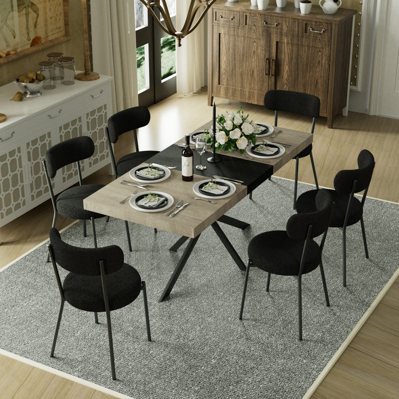 Table de salle à manger rectangulaire extensible de 55,11 po à 70,86 po avec 4 chaises, Noir, noir, noir, noir, 7