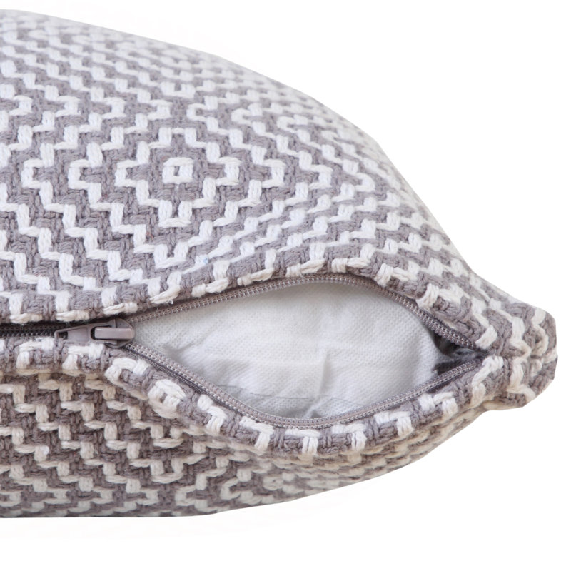 Contemporary Geometric Motif Textured Woven 100% Cotton Decorative Throw Pillow Cover, Gray/White