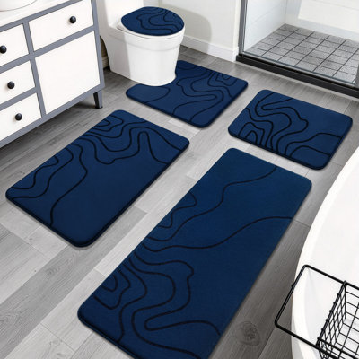 Ensemble de 5 tapis de bain ondulés modernes avec envers antidérapant et mousse viscoélastique à haut pouvoir absorbant