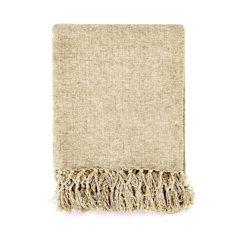 Darcy Tassel Blanket/Throw For Sofa Chair Bed Charcoal, Beige, 150cm x 130cm 