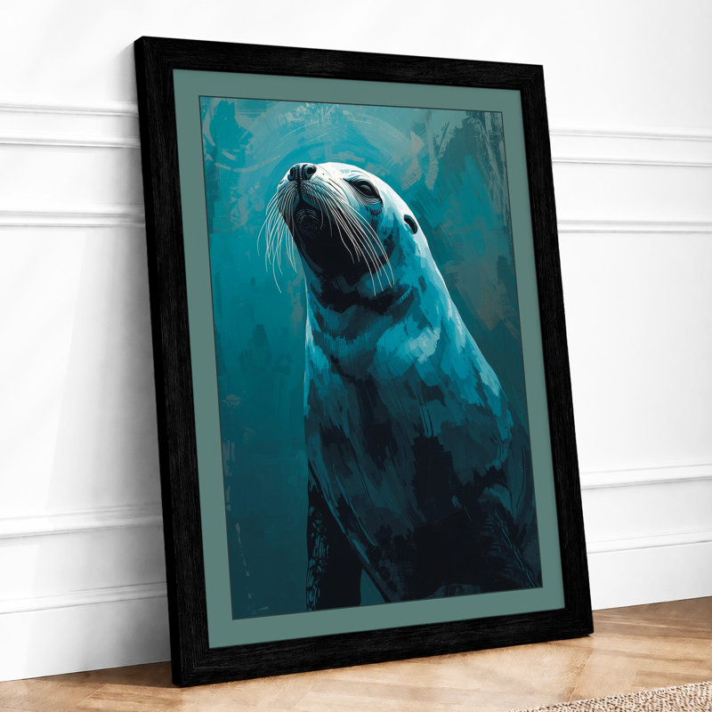 Seal In Teal Waters Coastal - Print, Black, A4 - 29.7 x 21.0 cm