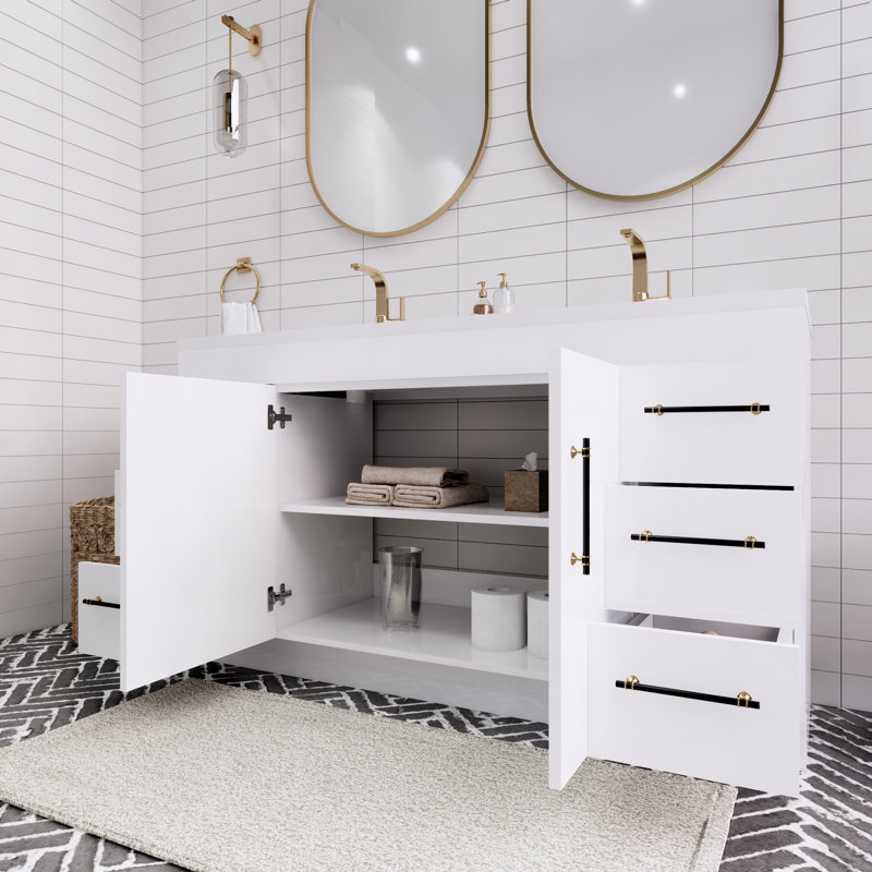 Spring 60" Double Sink Bathroom Vanity, Gloss White