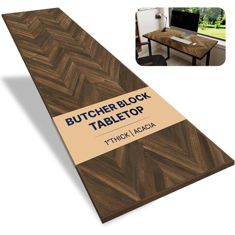 Comptoir en bois massif de qualité supérieure Loon Peak, H 48 po x l 25 po x P 1 po, Teck chevron acacia