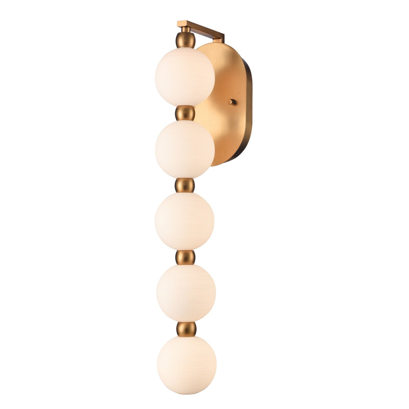 25" Mod Sconce in Satin Brass with White Striated Glass Globes