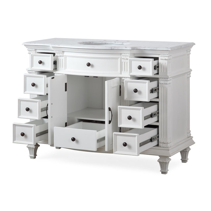 Olague 48'' Single Bathroom Vanity with Carrara Marble Top, White
