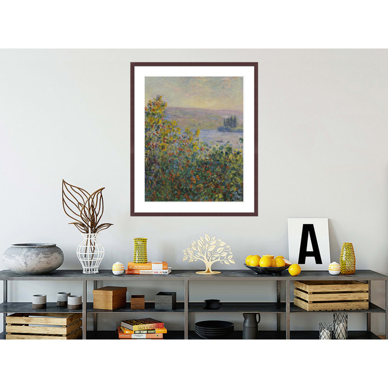 Parterres de fleurs à Vétheuil par Claude Monet, impression giclée encadrée, H 40,52 po x l 33,5 po