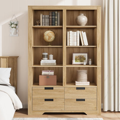 71" Tall Bookshelves with 4 Drawers,6 Tier Large Bookcase, Farmhouse with Storage, Floor Standing Display Storage Shelves, Standing Shelving Unit for