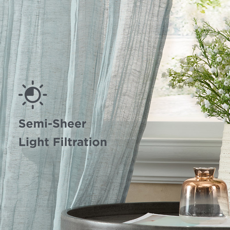  Solid Semi-Sheer Curtain Panels, Blue, 50" W x 84" H