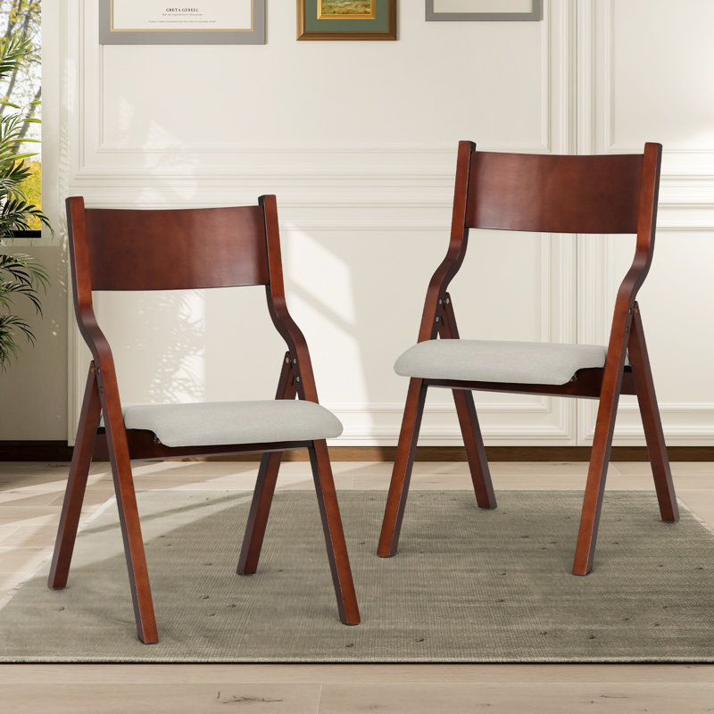 Nazifah Foldable Dining Chairs Bistro Chairs With Wooden Back And Padded Seats For Kitchen, Wedding, And Picnic, Beige