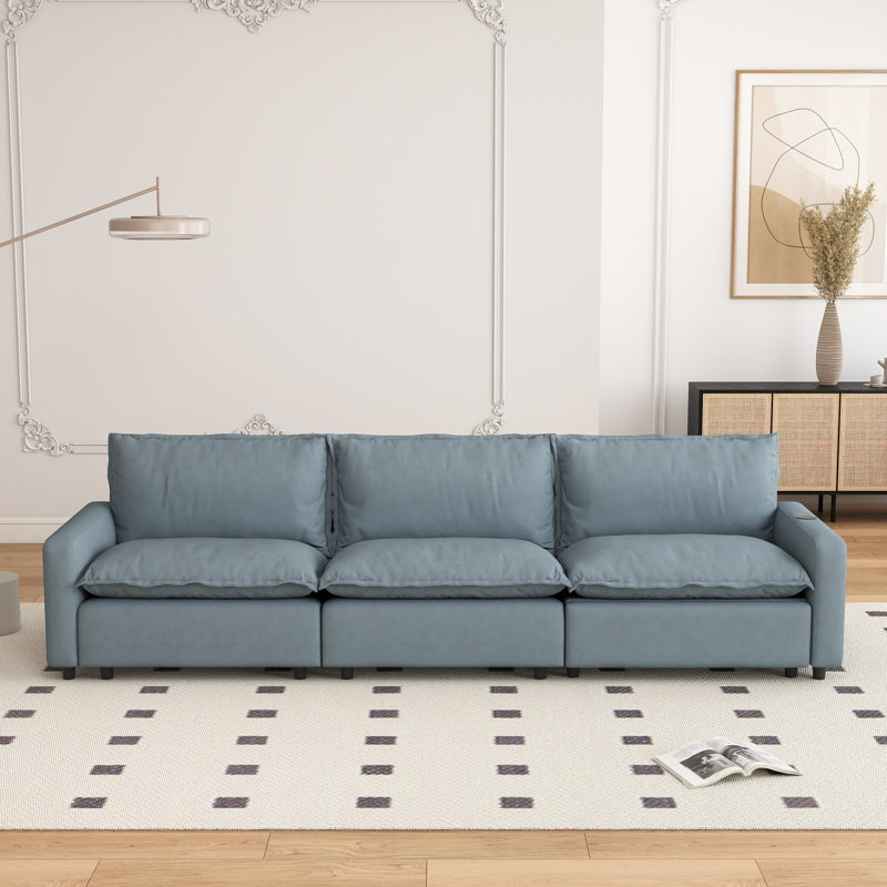 Canapé modulaire inclinable électrique en lin 3 pièces avec gravité zéro, Bleu