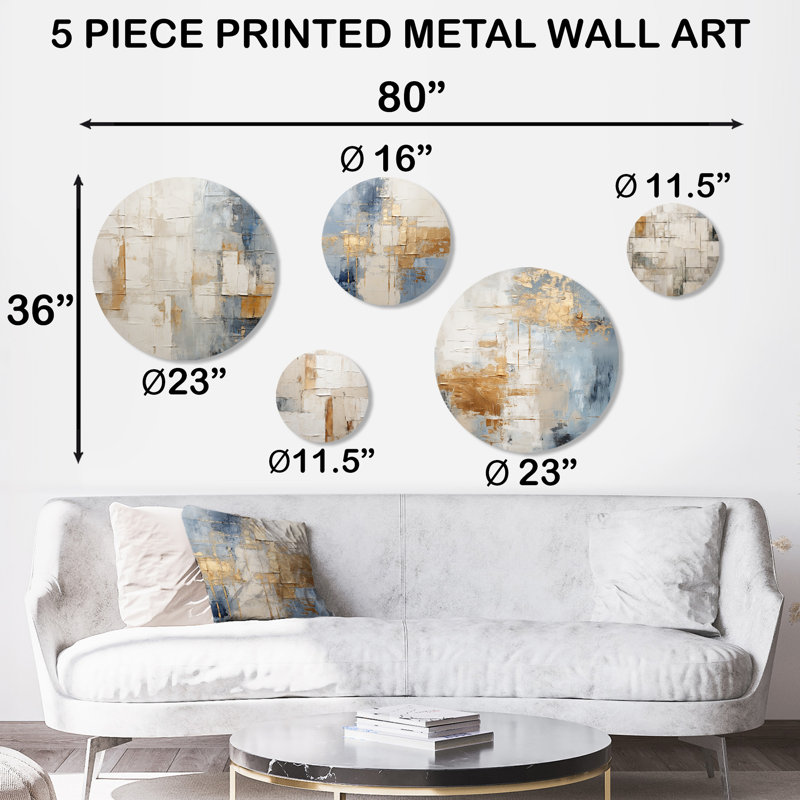Ensemble minimaliste d'art mural en métal 5 pièces beige et doré Minimalisme scandinave I