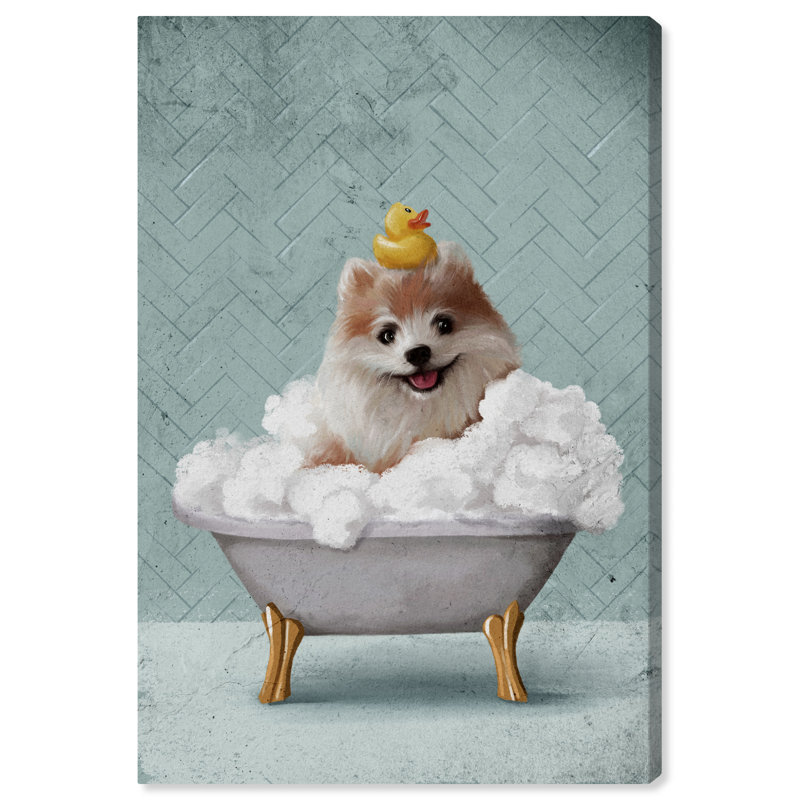 " Bathtime Pupper " Painting Print, Wrapped Canvas, 30" H x 20" W 