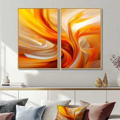 Conception abstraite orange chaleureuse fractale VII - 2 panneaux de décoration murale orange