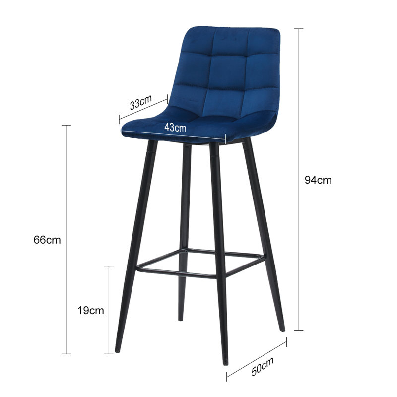 Whitcomb Upholstered Counter Stool with Metal Frame, Blue