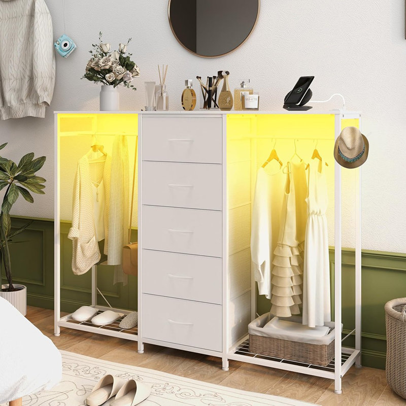white dresser with led lights Auromie 63" Modern 9-Drawer Wireless Charging & RGB Clean lines and a rectangular shape provide an unobscured White Dresser With Integrated LED