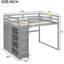 Lit mezzanine gris avec garde-robe intégré, rangement, tube à DEL plein, tablettes en plastique