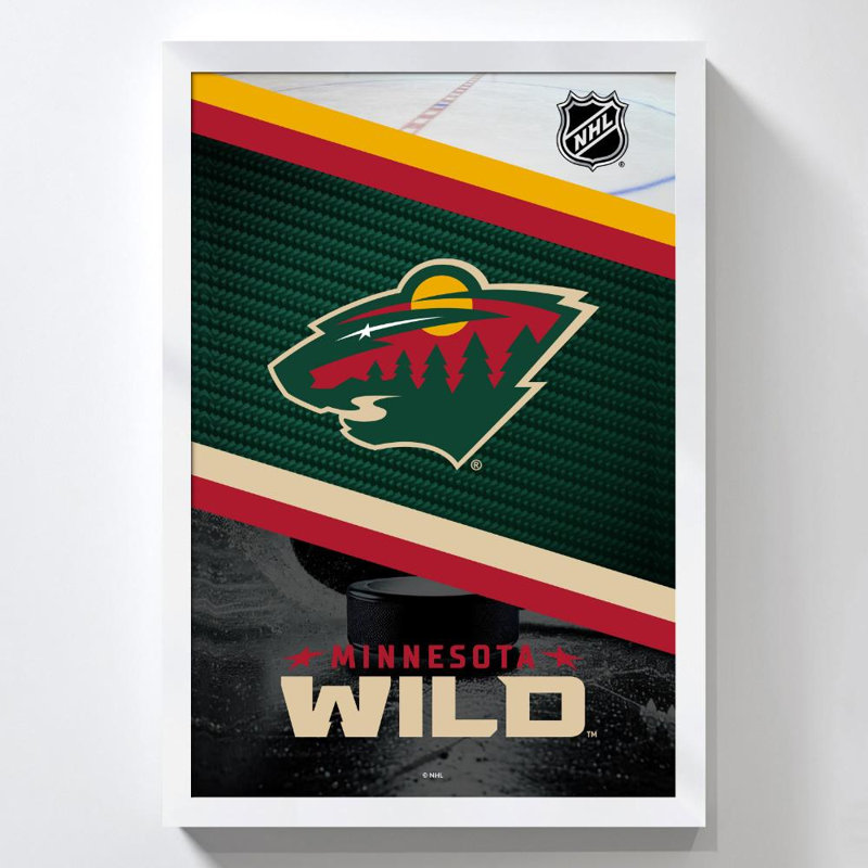 Art mural Minnesota Wild NHL, H 36 po x l 24 po, Acrylique encadré, Blanc