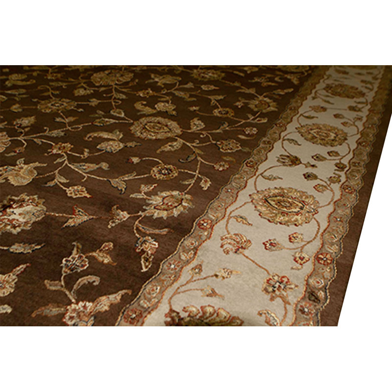 Tapis brun et ivoire de haute qualité noué à la main