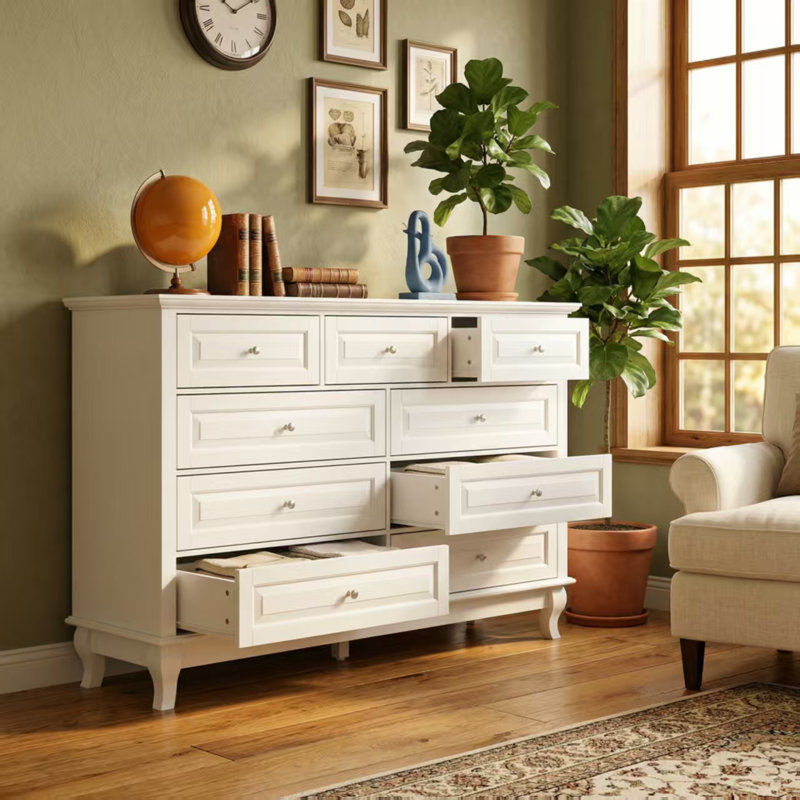 Durmish 55.1” Wide 9-Drawer Dresser, White