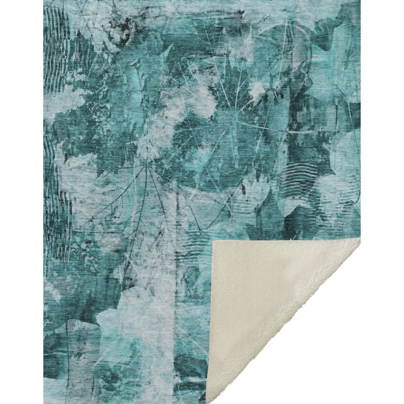 Jeté en sherpa floral Addison, Bleu sarcelle