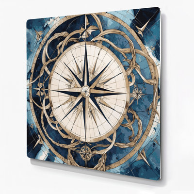 Nautical Traditional compass rose patterns Gray Metal Wall Art