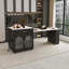 Expandable Kitchen Island with Marble-Grain Countertop, Power Outlet, and Storage – Black