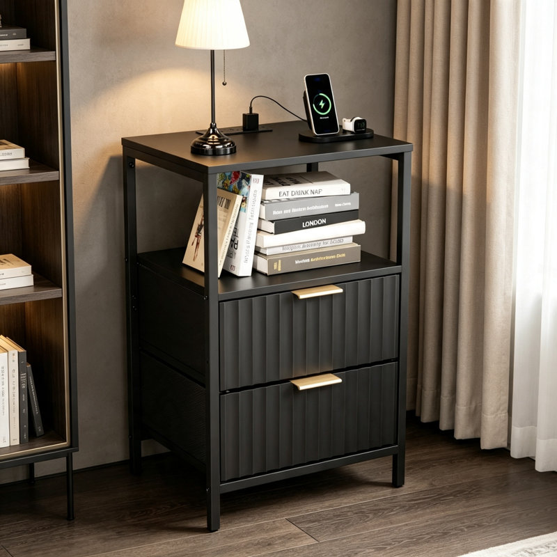 38 cm W Bedside Table, Black