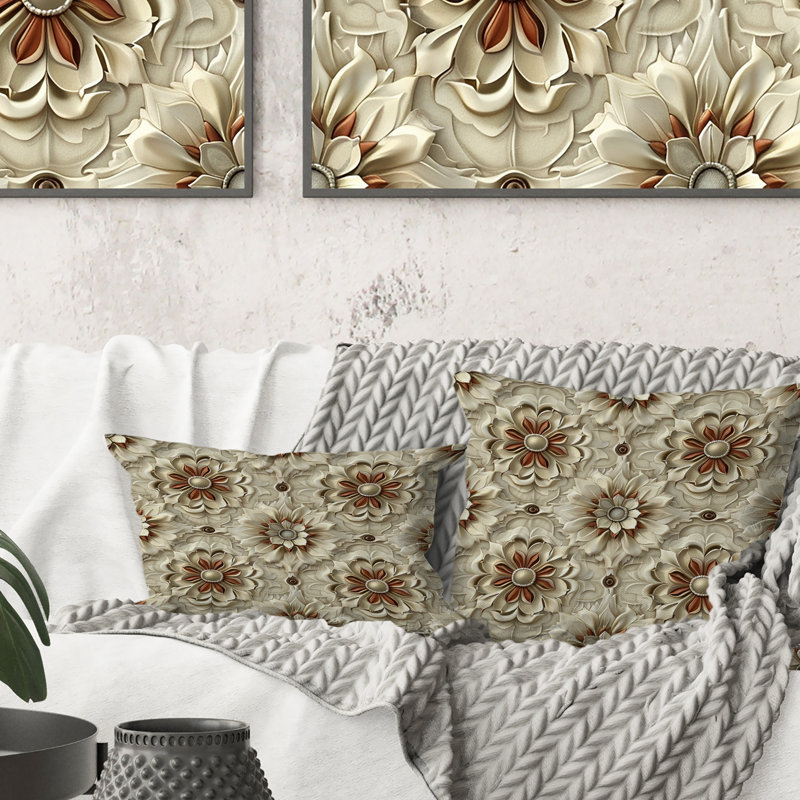 Coussin lombaire Beige White Floral Mosaic II