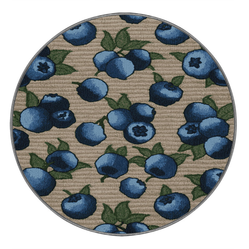  Tapis lavable aux fruits sauvages et aux bleuets, Rond 4 pi