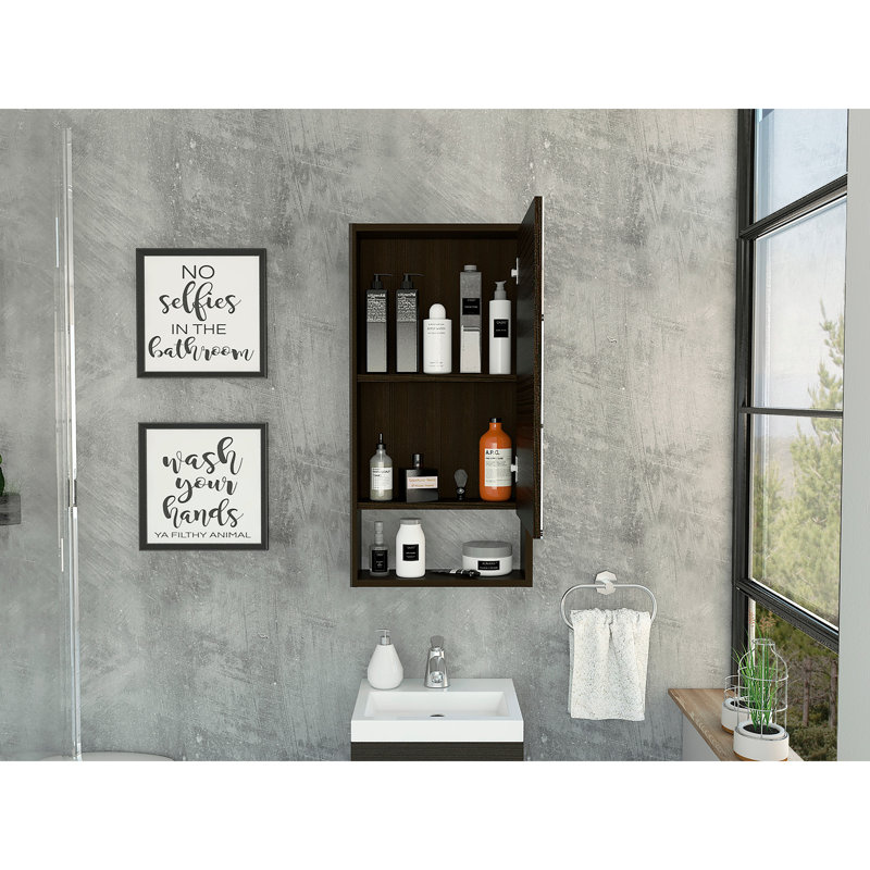 Armoire à pharmacie Mariana, une tablette extérieure, miroir à une porte et deux tablettes internes - noir, Noir