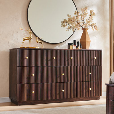  Fluted 55" Wide 8-Drawer Dresser for Bedroom, Dresser Storage Organizer, Modern Bedroom Chest of Drawer with Deep Storage for Closet, Hallway, Entryway, Brown