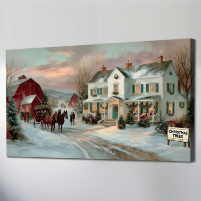 Impression d'art sur toile grande maison de campagne d'hiver de Noël