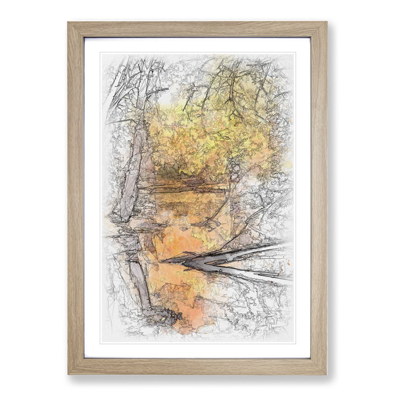 Autumn Forest Vol.1 Sketch - Picture Frame Graphic Art, 36cm H x 27cm W x 2cm D, Oak