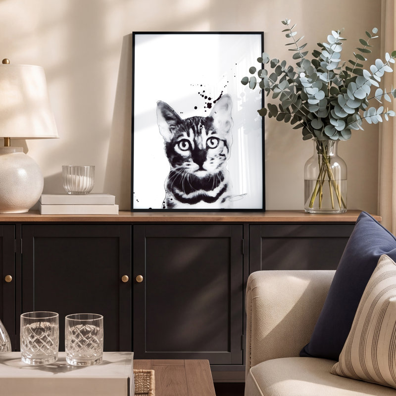 «Chat du Bengale», peintures d'animaux en noir et blanc sur verre imprimé encadrées d'un cadre en métal anodisé