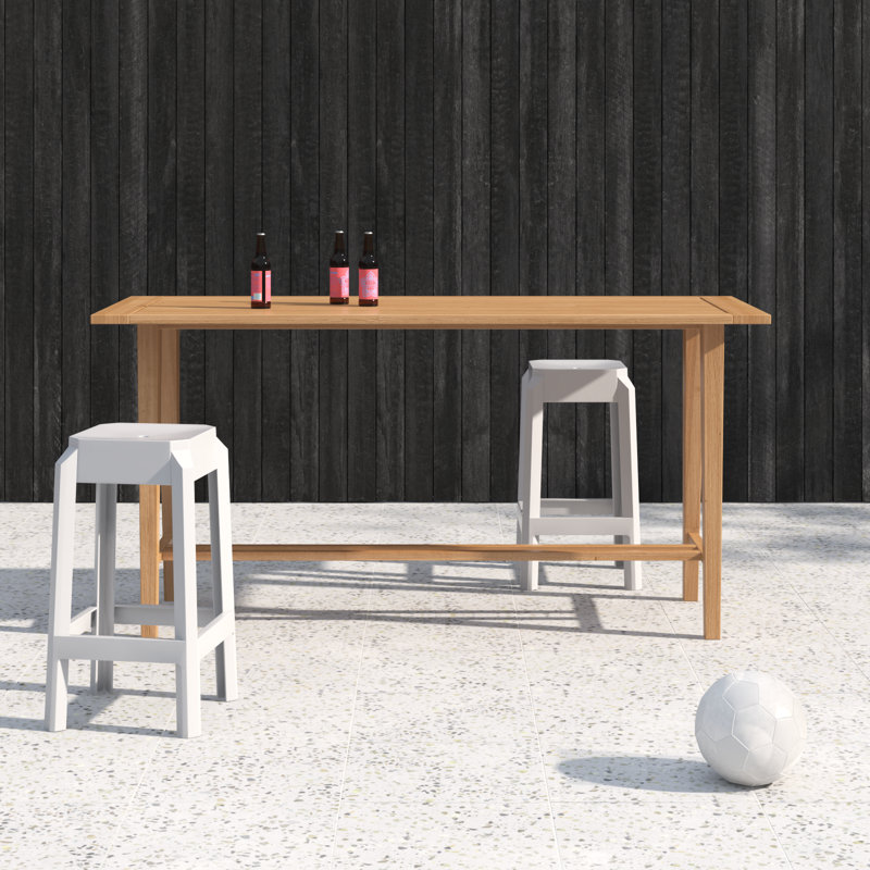 Knightly 85'' Natural Teak Outdoor Bar Table with Umbrella Hole