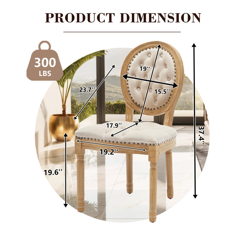 Ensemble de 4 chaises de salle à manger à garniture cloutée style français, Beige