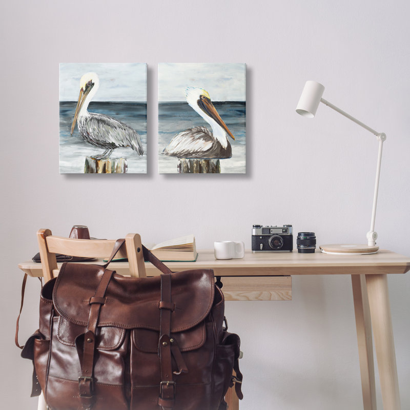 «Beachfront Pelican Log», ensemble de 2 toiles sur toile par Julie DeRice, H 20 po x l 16 po
