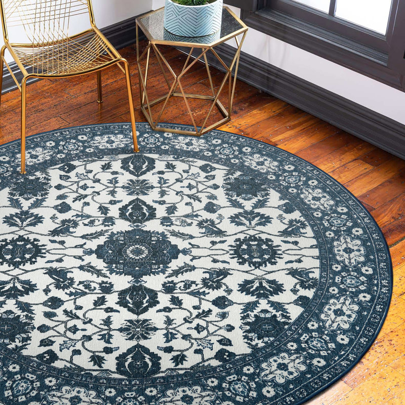 Tapis rond lavable à la machine bleu 6 x 6 Ramage